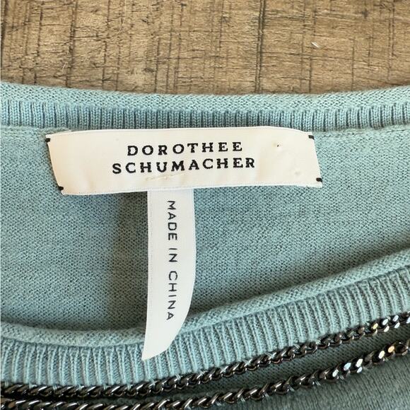 DOROTHEE SCHUMACHER POWDER BLUE WOOL SWEATER 3/4 HARDWARE CUTOUT MEDIUM - Picture 7 of 9